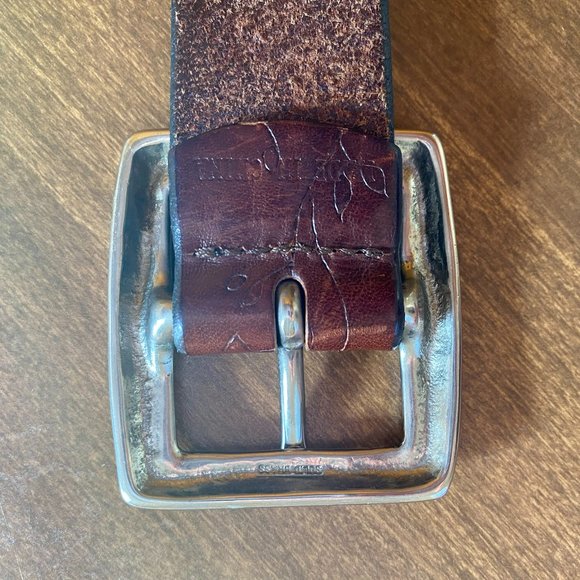 Floral Embossed Leather Belt with Solid Brass Buckle Vintage Brown Leather Belt - Picture 8 of 8